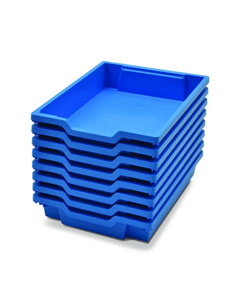 blue plastic tray with lid.